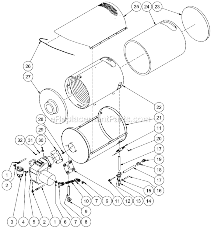 Heat Exchanger Assembly Diagram and Parts List for HHSSERIES  Mi-T-M Pressure Washer