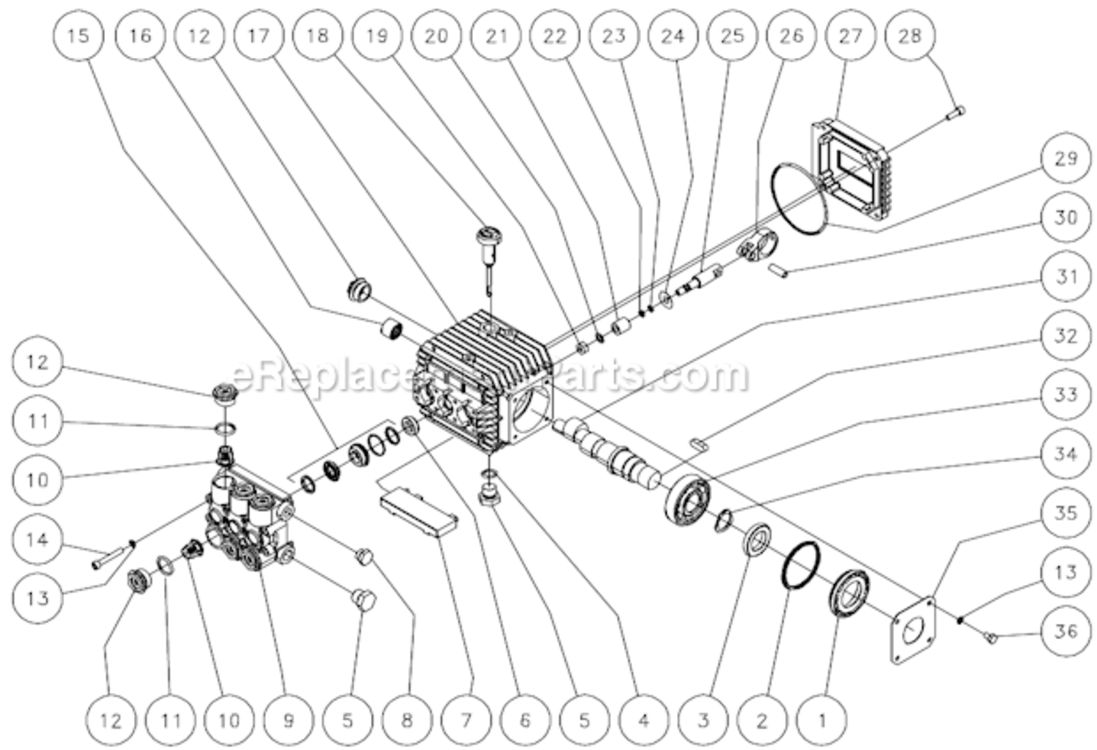 Pump Assembly Diagram and Parts List for HLP-0703-0M10  Mi-T-M Pressure Washer