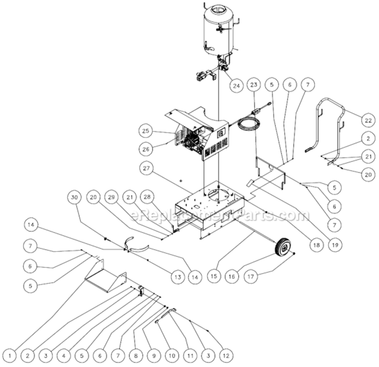 Frame Assembly Diagram and Parts List for HLP-0703-0M10  Mi-T-M Pressure Washer