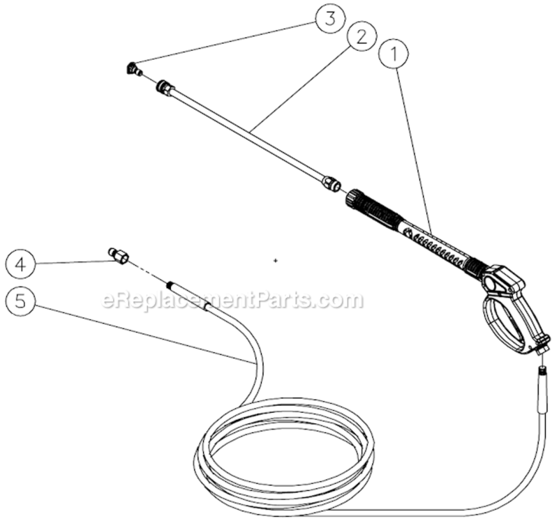 Gun/Wand/Hose Assembly Diagram and Parts List for HLP-0703-0M10  Mi-T-M Pressure Washer