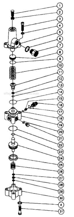 Unloader Assembly Diagram and Parts List for HS-2204-CMH1  Mi-T-M Pressure Washer