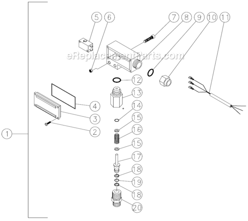 Pressure Switch Diagram and Parts List for HS-2505-CMV1  Mi-T-M Pressure Washer