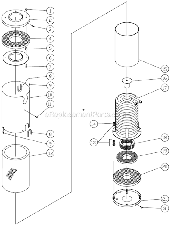 Boiler Assembly Diagram and Parts List for HS-3005-CMV1  Mi-T-M Pressure Washer