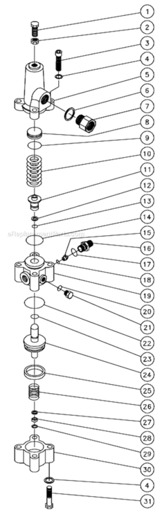 Unloader Assembly Diagram and Parts List for HS-3005-CMV2  Mi-T-M Pressure Washer