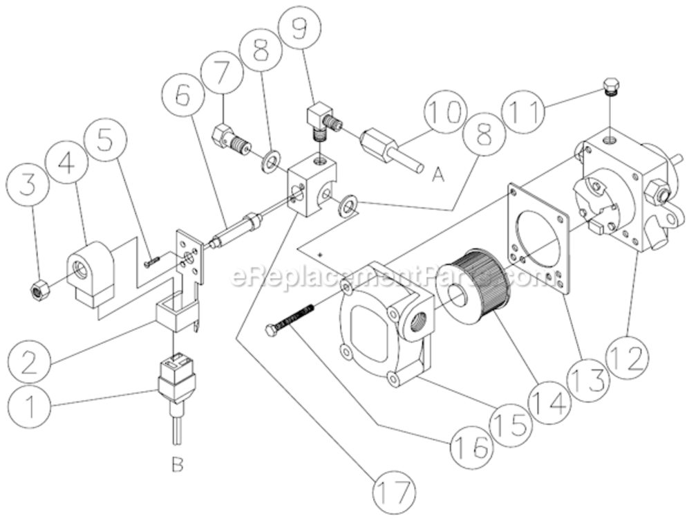 Fuel Pump And Solenoid Assembly Diagram and Parts List for HS-3005-CMV2  Mi-T-M Pressure Washer