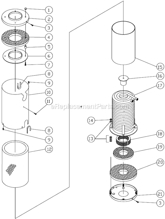 Boiler Assembly Diagram and Parts List for HS-3505-CMH1  Mi-T-M Pressure Washer