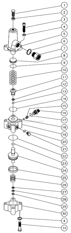 Unloader Assembly Diagram and Parts List for HS-3505-CMH1  Mi-T-M Pressure Washer