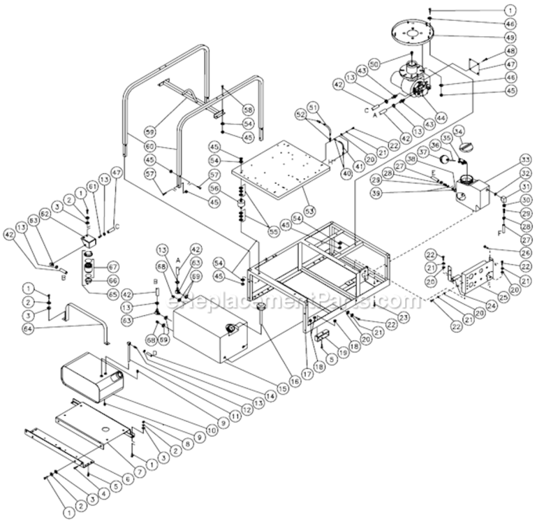 Frame Assembly Diagram and Parts List for HS-3505-CMH1  Mi-T-M Pressure Washer