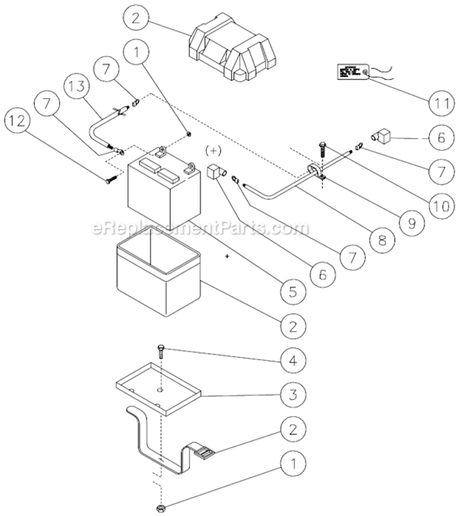 Battery Box Assembly Diagram and Parts List for HSD-3004-0MDY  Mi-T-M Pressure Washer