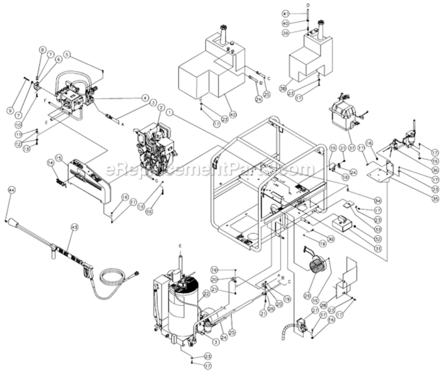 Frame Assembly Diagram and Parts List for HSD-3004-0MDY  Mi-T-M Pressure Washer