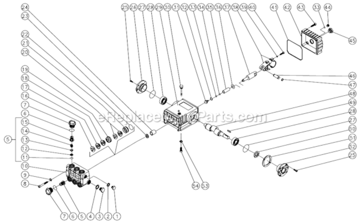 High Pressure Pump Diagram and Parts List for HSD-3004-0MDY  Mi-T-M Pressure Washer