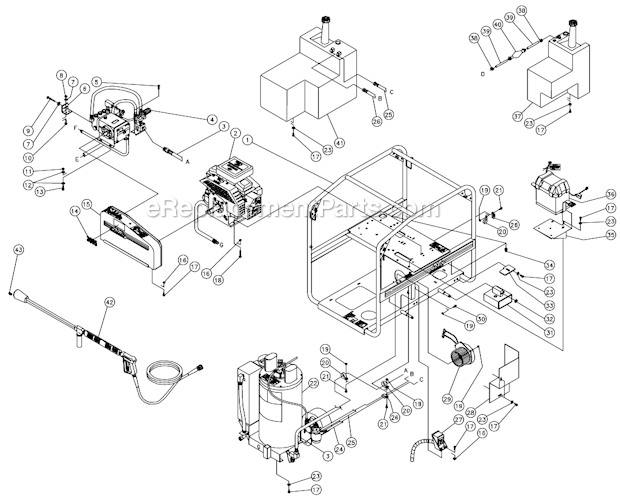 Frame Assembly Diagram and Parts List for HSD-3005-0MGV  Mi-T-M Pressure Washer