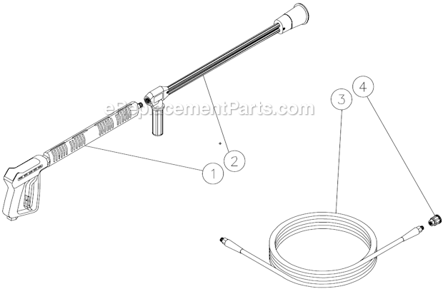 Gun/Lance/Hose Assembly Diagram and Parts List for HSD-3005-0MGV  Mi-T-M Pressure Washer