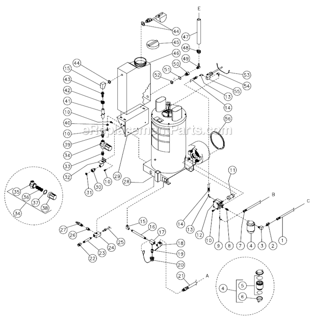 Heat Exchanger Assembly Diagram and Parts List for HSD-3005-0MGV  Mi-T-M Pressure Washer