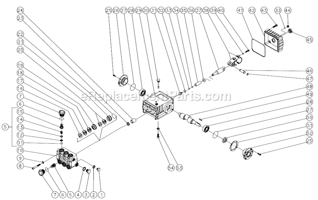 High Pressure Pump Diagram and Parts List for HSD-3005-0MGV  Mi-T-M Pressure Washer