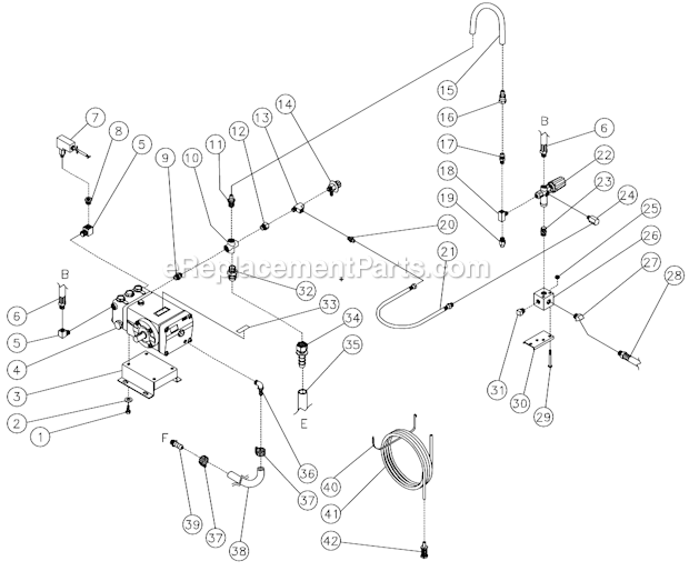 Pump/Unloader Assembly Diagram and Parts List for HSD-3005-0MGV  Mi-T-M Pressure Washer