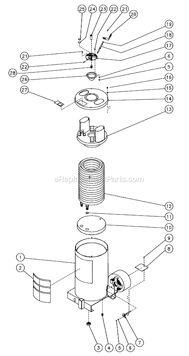 Boiler Assembly Diagram and Parts List for HSD-3005-0MGV  Mi-T-M Pressure Washer