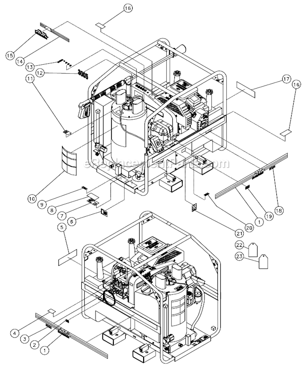 Decal Placement Diagram and Parts List for HSD-3005-0MGV  Mi-T-M Pressure Washer