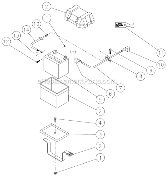 Battery Box Assembly Diagram and Parts List for HSD-3505-0MGH  Mi-T-M Pressure Washer