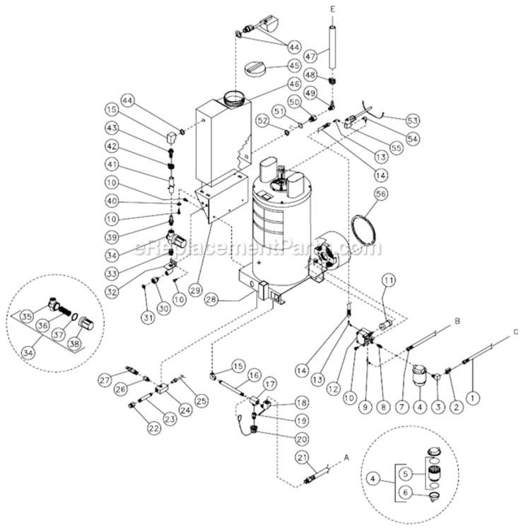 Heat Exchanger Assembly Diagram and Parts List for HSD-3505-0MGH  Mi-T-M Pressure Washer
