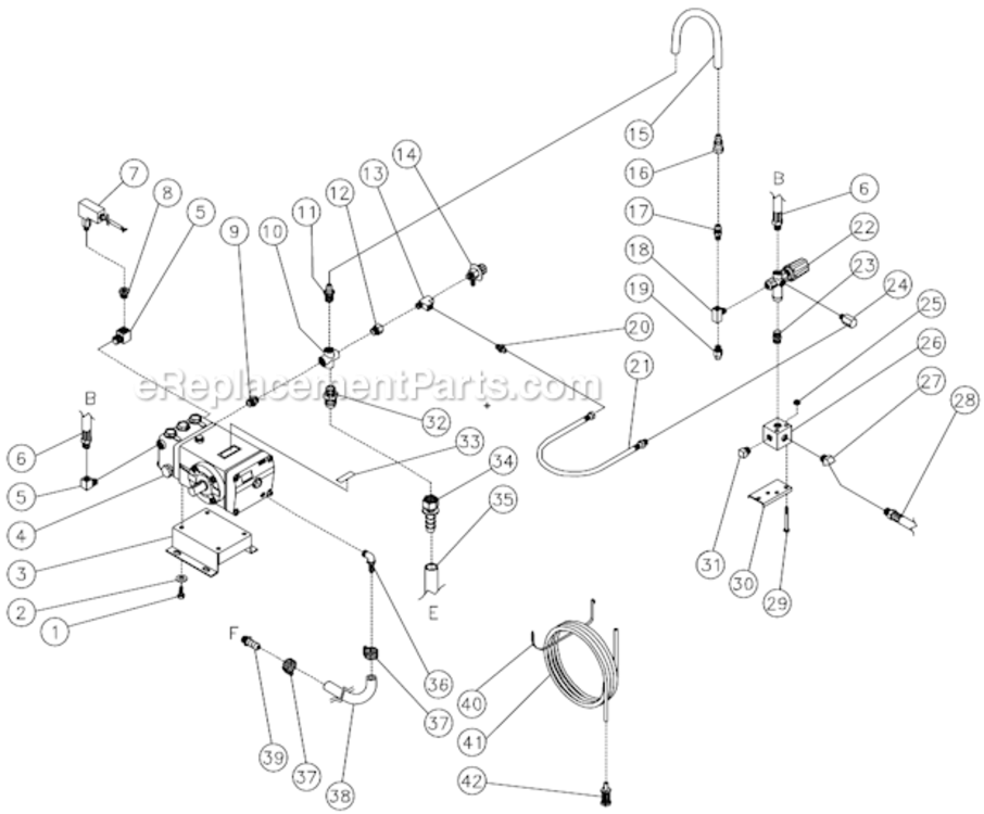 Pump/Unloader Assembly Diagram and Parts List for HSD-3505-0MGH  Mi-T-M Pressure Washer