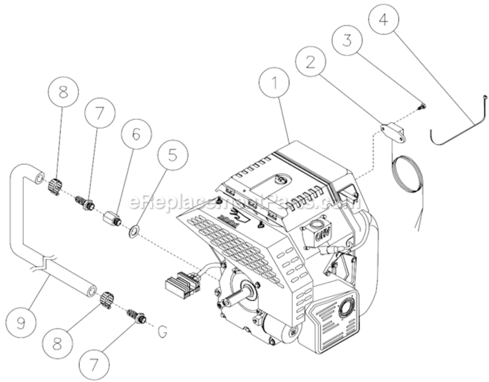 Engine Assembly Diagram and Parts List for HSD-3505-0MGH  Mi-T-M Pressure Washer
