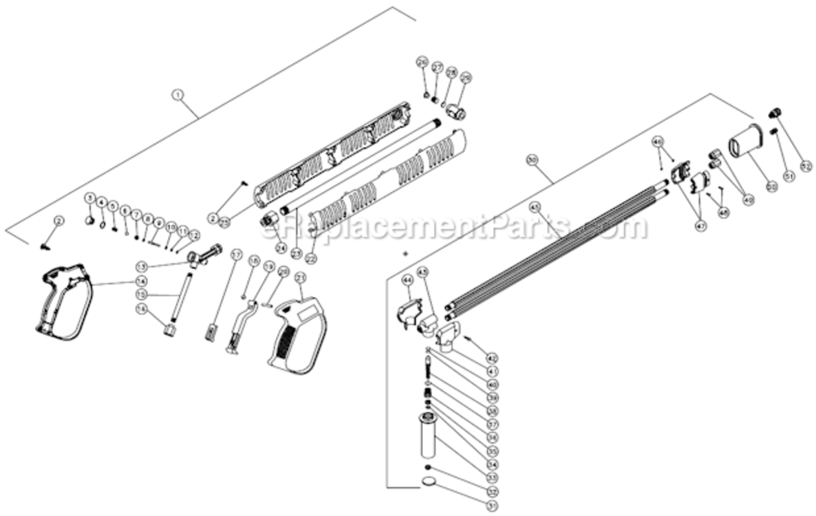 Gun/Wand And Adjustable Pressure Dual Lance Diagram and Parts List for HSE-1002-0M10  Mi-T-M Pressure Washer