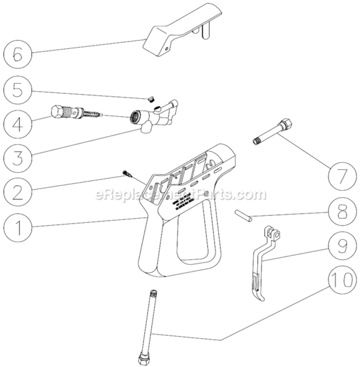 Gun Assembly Diagram and Parts List for HSE-1002-0M10  Mi-T-M Pressure Washer