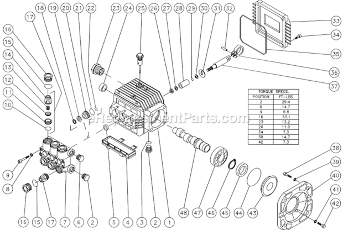 Pump Assembly Diagram and Parts List for HSE-1002-SM10  Mi-T-M Pressure Washer