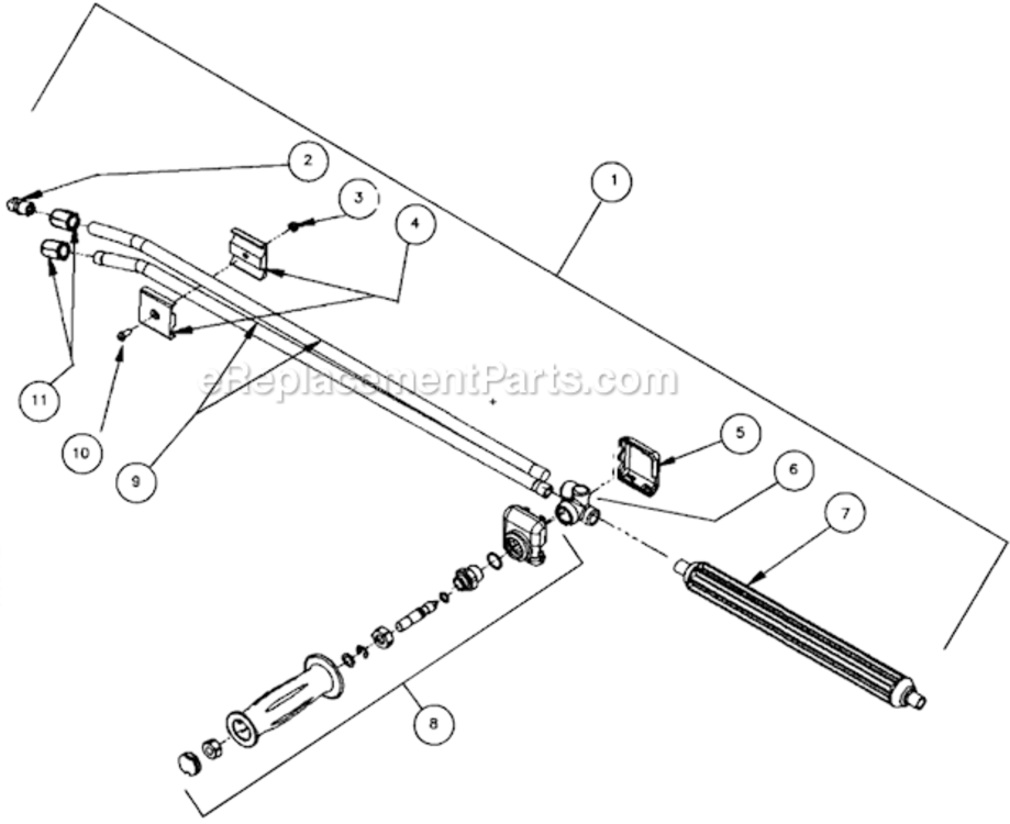 Dual Lance Assembly Diagram and Parts List for HSE-1002-SM10  Mi-T-M Pressure Washer
