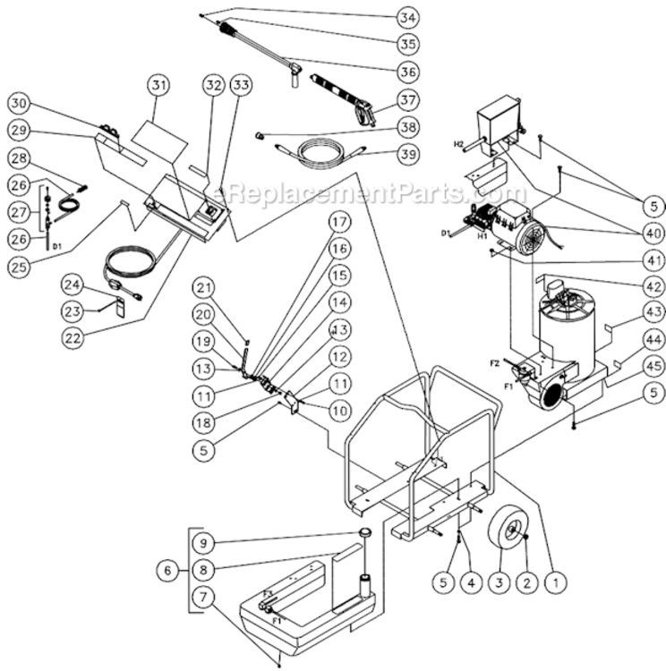 Frame Assembly A Diagram and Parts List for HSE-1002-SM10  Mi-T-M Pressure Washer