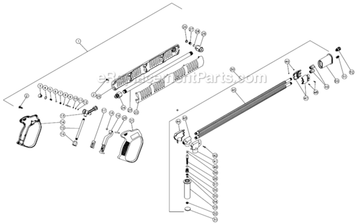 Gun/Wand And Adjustable Pressure Dual Lance Diagram and Parts List for HSE-1502-0M10  Mi-T-M Pressure Washer