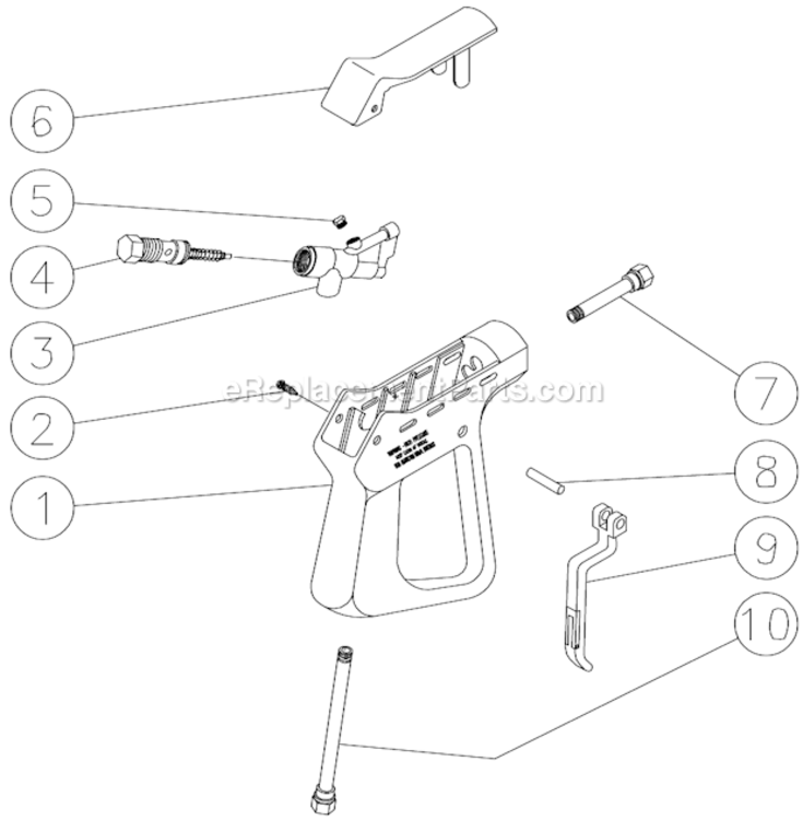 Gun Assembly Diagram and Parts List for HSE-1502-0M10  Mi-T-M Pressure Washer
