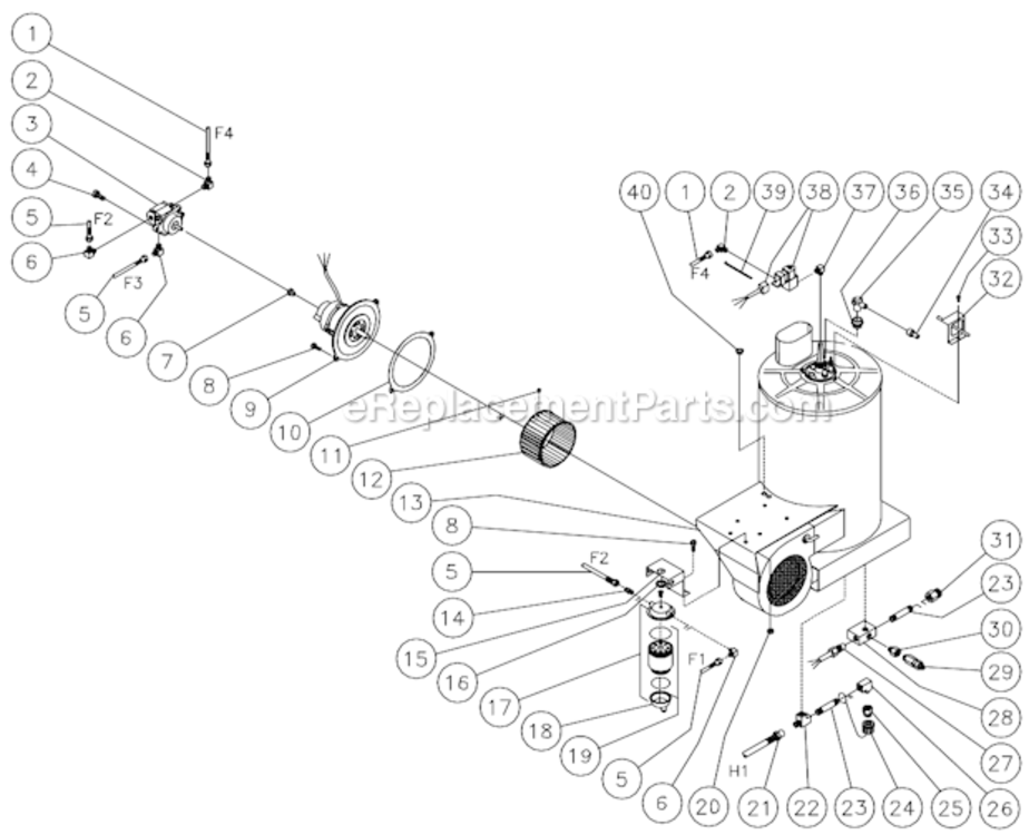 Heat Exchanger/Blower Motor Diagram and Parts List for HSE-1502-0M10  Mi-T-M Pressure Washer