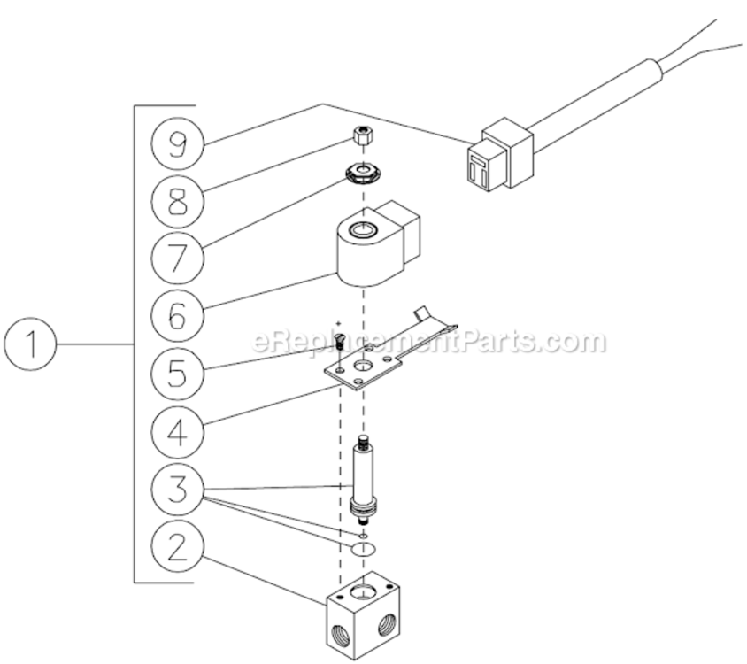 Fuel Solenoid Diagram and Parts List for HSE-1502-0M10  Mi-T-M Pressure Washer