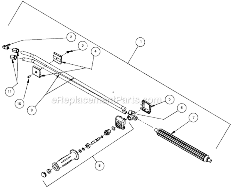 Dual Lance Assembly Diagram and Parts List for HSE-2003-0M10  Mi-T-M Pressure Washer