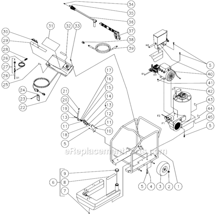 Frame Assembly A Diagram and Parts List for HSE-2003-0M10  Mi-T-M Pressure Washer