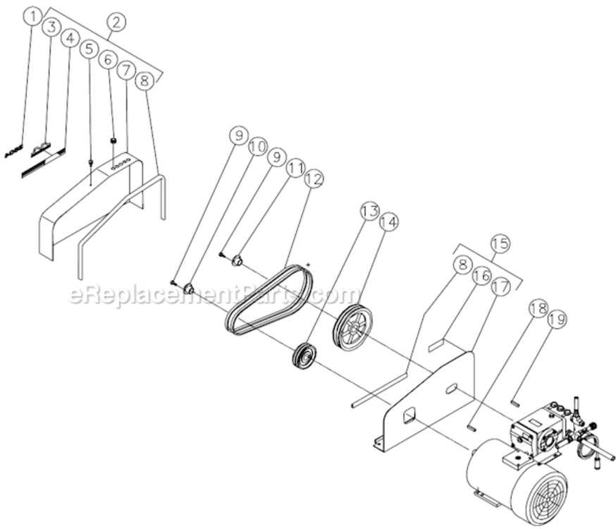 Beltguard/Sheave Assembly Diagram and Parts List for HSE-2504-0M30  Mi-T-M Pressure Washer