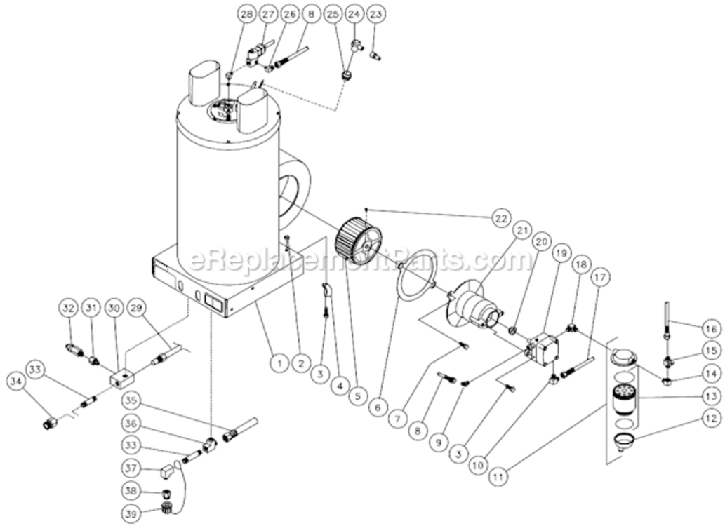 Heat Exchanger/Blower Motor Before S/N 22664 Diagram and Parts List for HSE-2504-0M30  Mi-T-M Pressure Washer