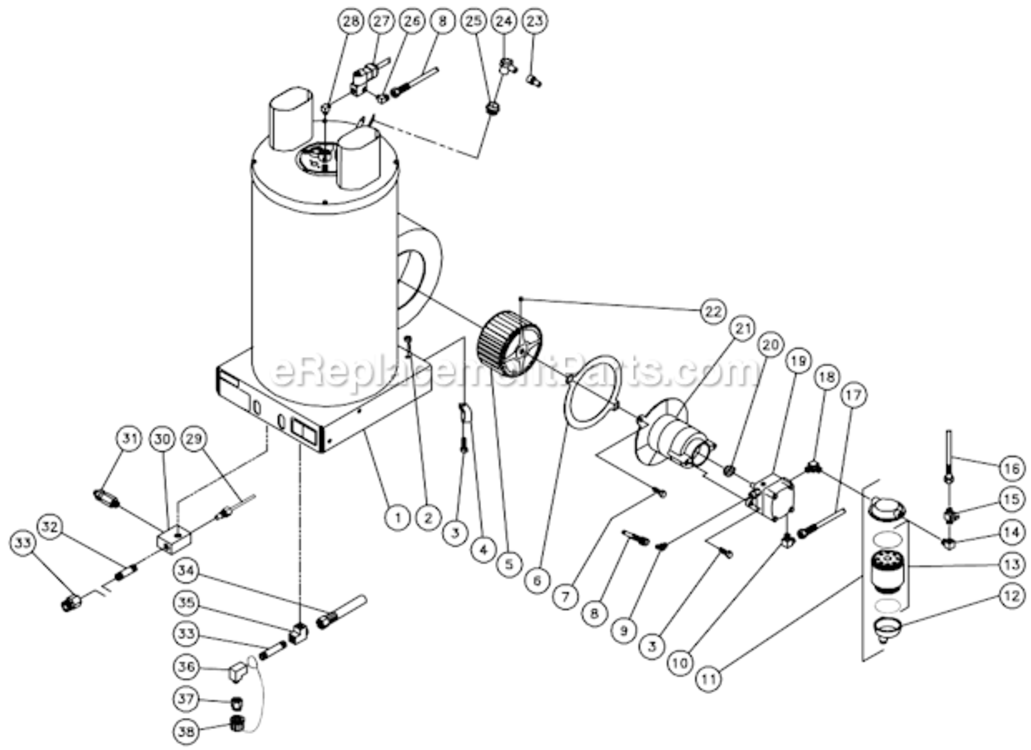Heat Exchanger/Blower Motor After S/N 22664 Diagram and Parts List for HSE-2504-0M30  Mi-T-M Pressure Washer