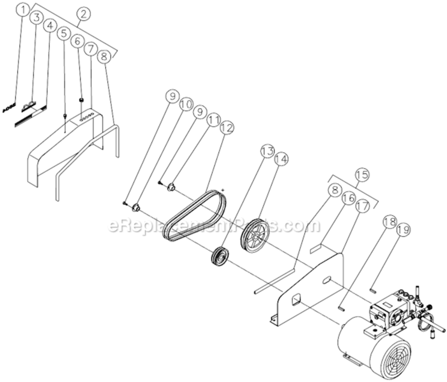 Beltguard/Sheave Assembly Diagram and Parts List for HSE-3004-0M30  Mi-T-M Pressure Washer
