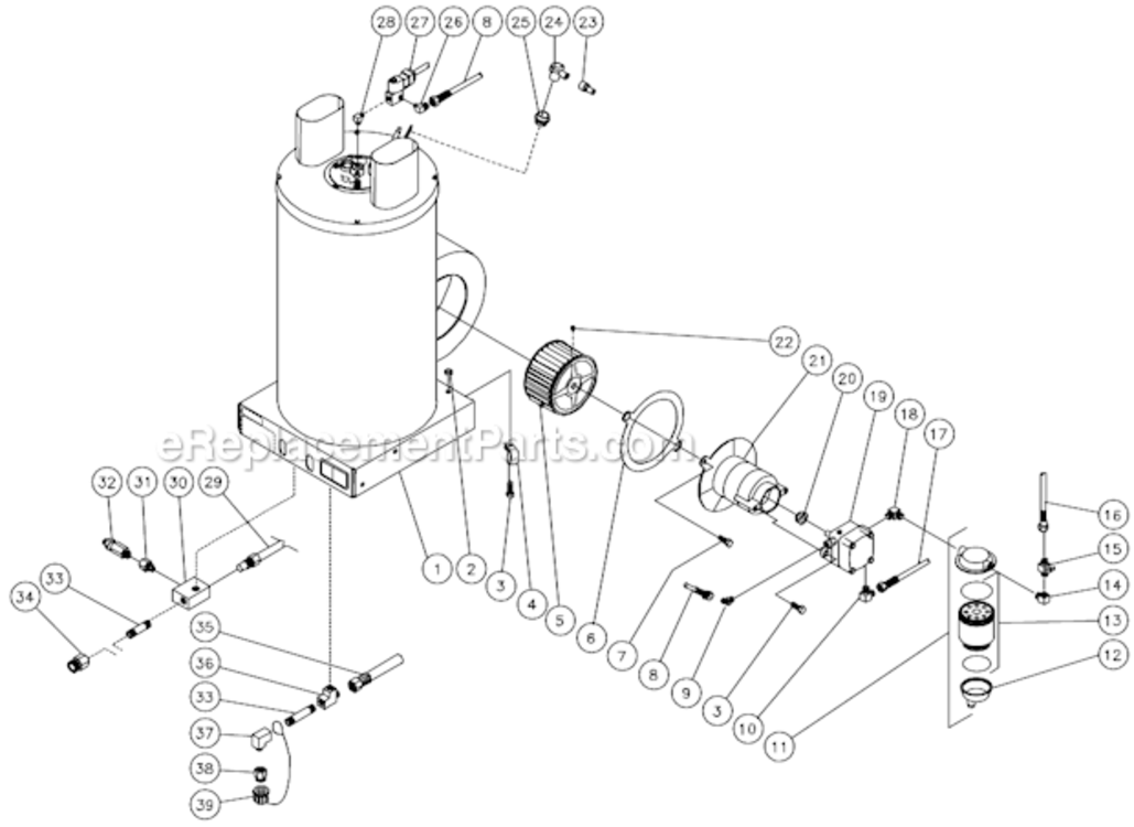 Heat Exchanger/Blower Motor Before S/N 22664 Diagram and Parts List for HSE-3004-0M30  Mi-T-M Pressure Washer