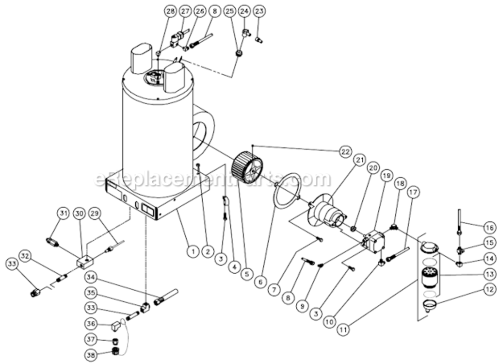 Heat Exchanger/Blower Motor After S/N 22664 Diagram and Parts List for HSE-3004-0M30  Mi-T-M Pressure Washer
