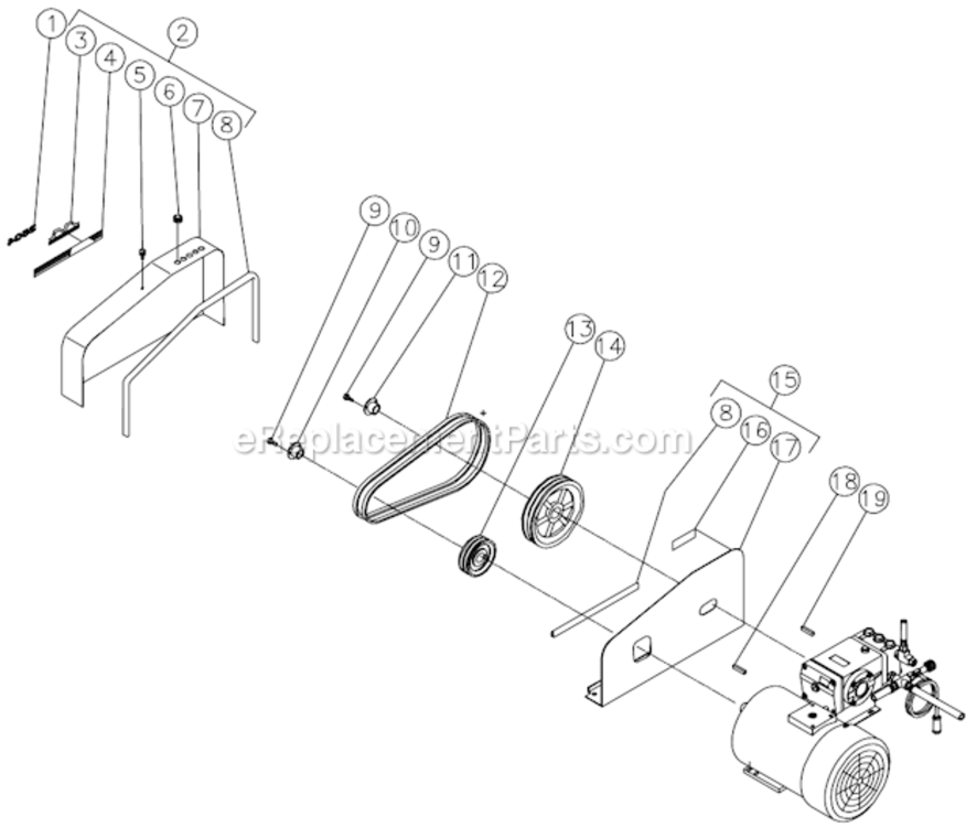 Beltguard/Sheave Assembly Diagram and Parts List for HSE-3504-0M10  Mi-T-M Pressure Washer