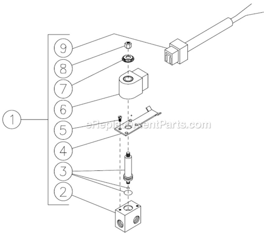 Fuel Solenoid Diagram and Parts List for HSE-3504-0M10  Mi-T-M Pressure Washer