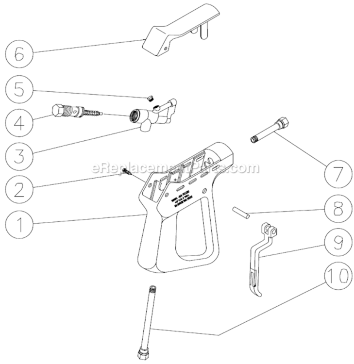 Gun Assembly Diagram and Parts List for HSE-3504-0M10  Mi-T-M Pressure Washer