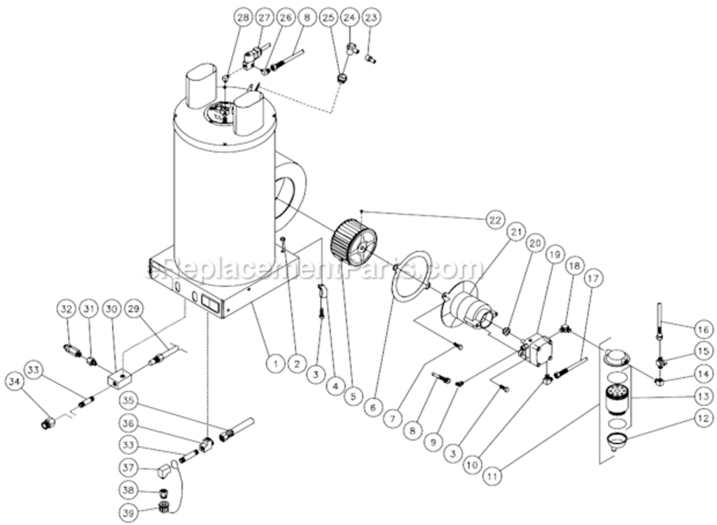 Heat Exchanger/Blower Motor Before S/N 22664 Diagram and Parts List for HSE-3504-0M10  Mi-T-M Pressure Washer