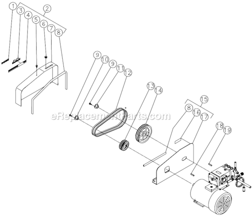 Beltguard/Sheave Assembly Diagram and Parts List for HSE-3504-0M30  Mi-T-M Pressure Washer