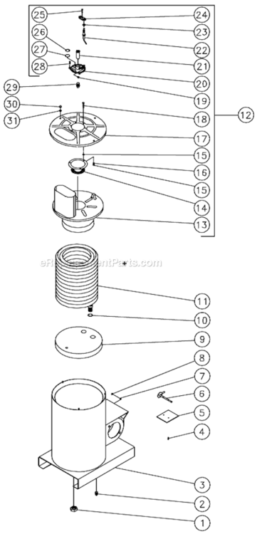Boiler Assembly Diagram and Parts List for HSP-2003-1MGV  Mi-T-M Pressure Washer