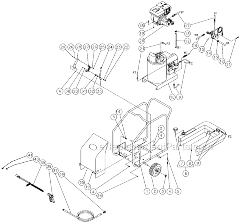 Frame After S/N 15010743 Diagram and Parts List for HSP-2003-1MGV  Mi-T-M Pressure Washer
